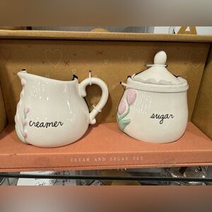 Rae Dunn Cream and Sugar Set - Cream and Pink